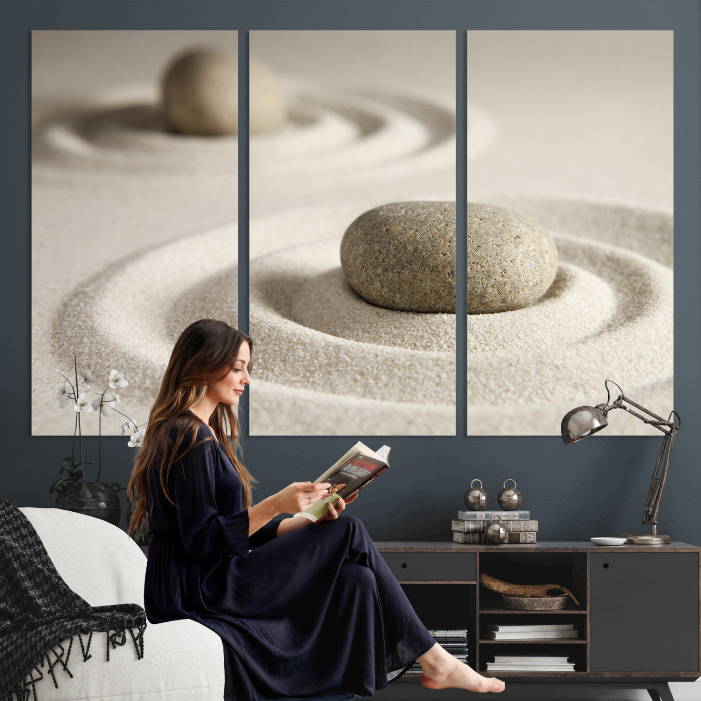 Zen Garden Stone Sand Canvas | Japanese Rock Garden Wall Art