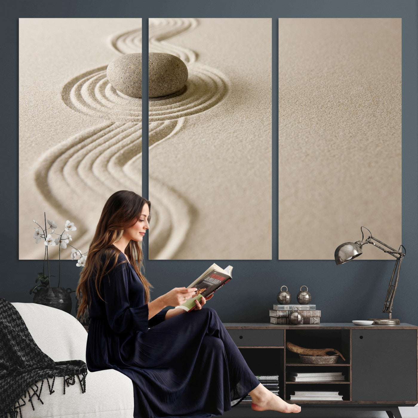 Zen Garden Stone Sand Canvas | Japanese Rock Garden Wall Art