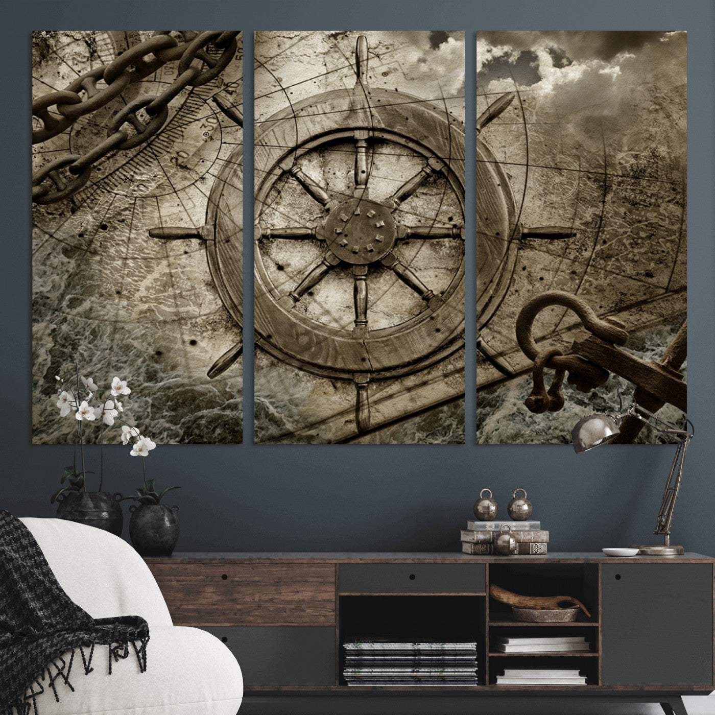 Wooden Ship Wheel Canvas Print, Multi Panel Canvas Wall Art