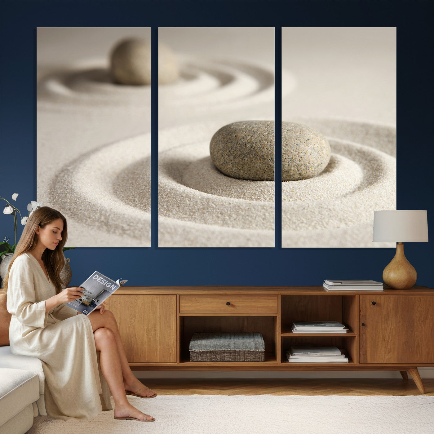 Zen Garden Stone Sand Canvas | Japanese Rock Garden Wall Art