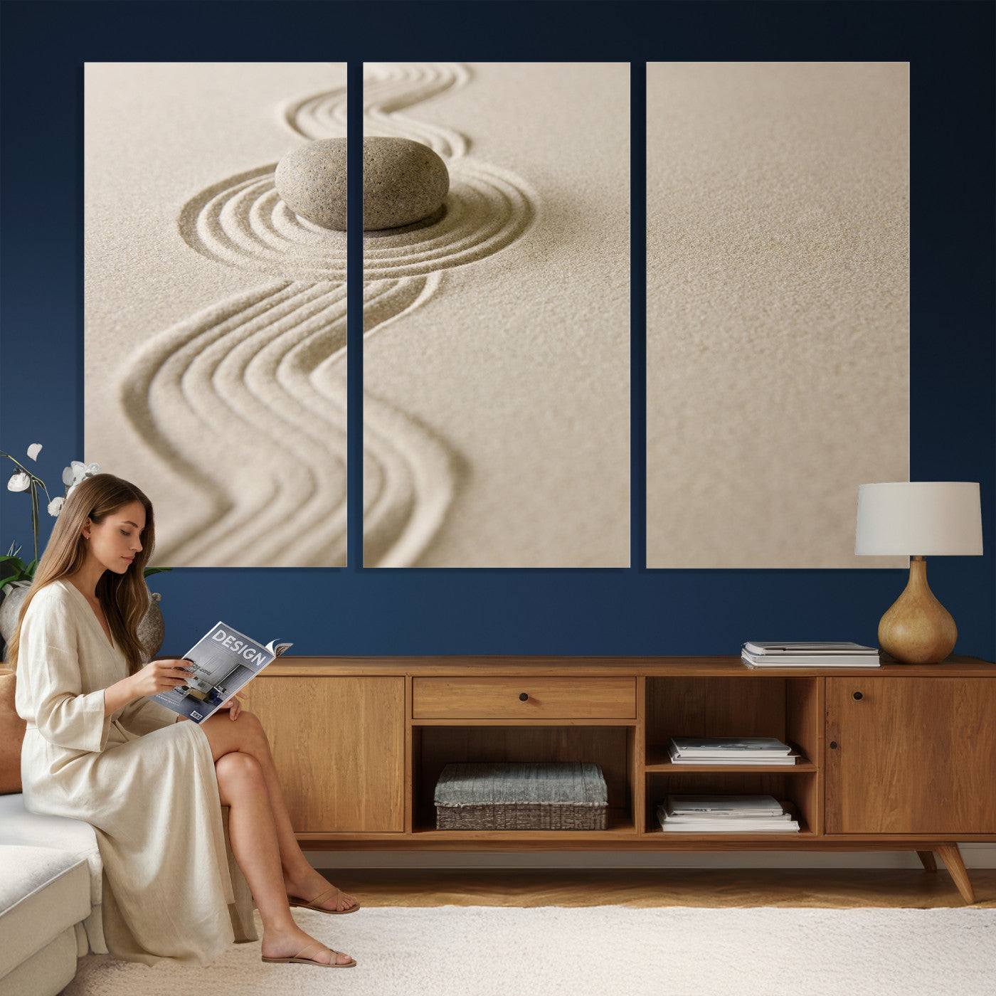 Zen Garden Stone Sand Canvas | Japanese Rock Garden Wall Art