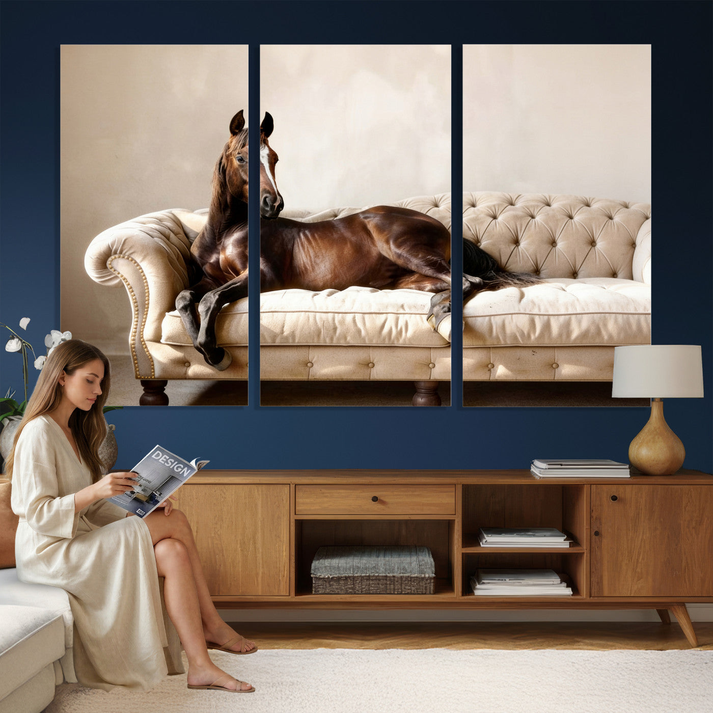 Funny Horse on Sofa Canvas Wall Art, Quirky Horse Lounging Photo Print, Whimsical Animal Decor, Living Room Conversation Art, Horse Lover Gift