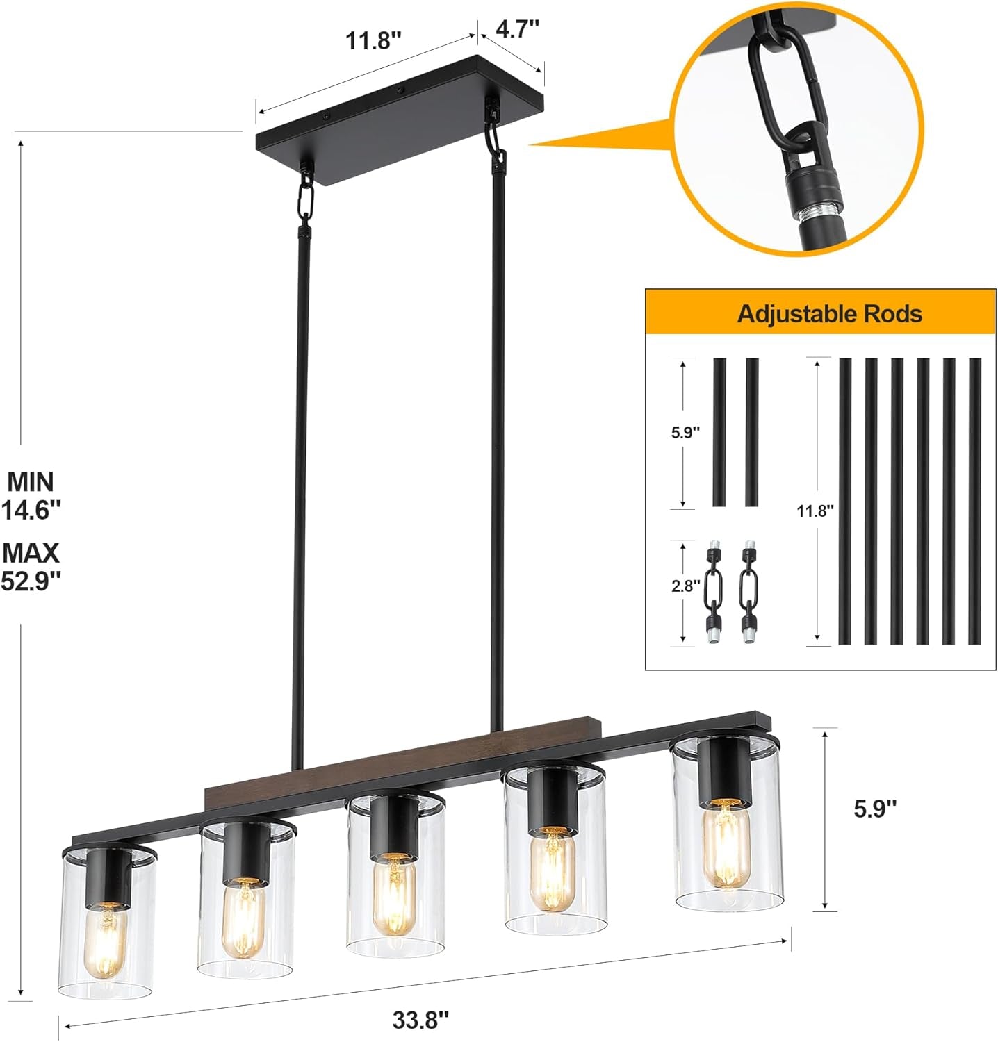 Farmhouse Black Linear Chandelier