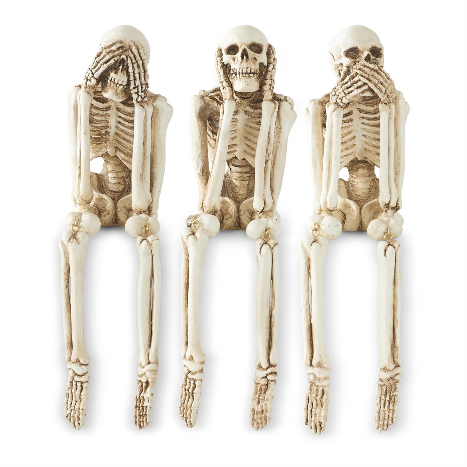 Set of 3 SEE NO EVIL HEAR NO EVIL SPEAK NO EVIL Skeletons