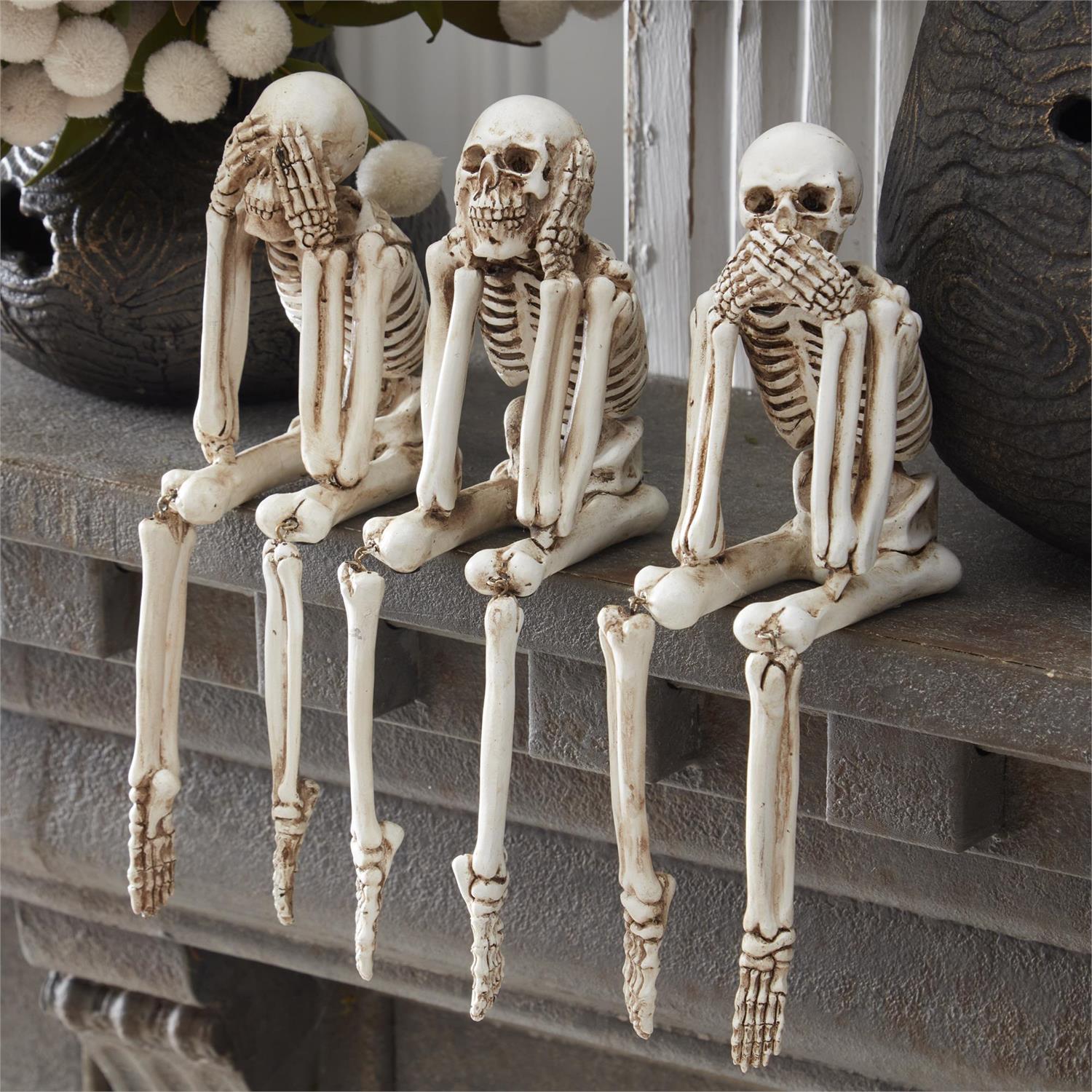 Set of 3 SEE NO EVIL HEAR NO EVIL SPEAK NO EVIL Skeletons