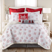 Red Snowflake Sherpa Quilt Set: Natural / King/Cal King
