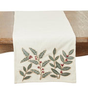 Fennco Styles Festive Holly Berry Table Runner 16" W x 72" L - Ivory Holiday Table Cover for Christmas, Winter Festivals, Banquets, Family Gatherings and Special Occasions