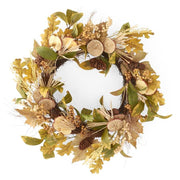 22 Inch Mixed Fall Leaves Wreath w/Apple & Orange Slices Raffia