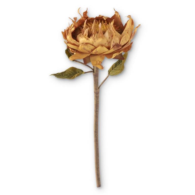 23 Inch Large Head Butterscotch Yellow Dried Silk Sunflower Stem