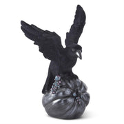 Black Velvet Flocked Crow on Resin Pumpkin w/Metallic Bubble