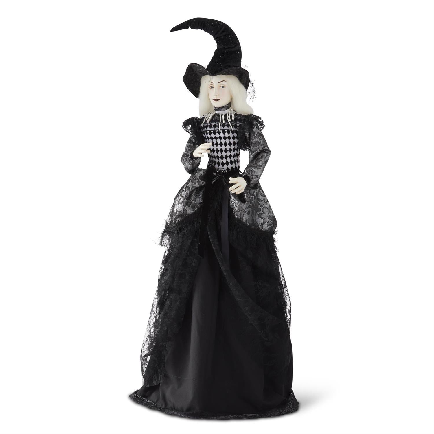 36 Inch Standing Posable Witch w/Black & Silver Dress
