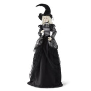 36 Inch Standing Posable Witch w/Black & Silver Dress