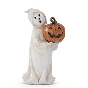 Set of 2 Resin Ghost Holding Jack o Lanterns