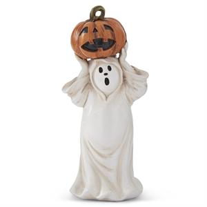 Set of 2 Resin Ghost Holding Jack o Lanterns