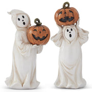 Set of 2 Resin Ghost Holding Jack o Lanterns