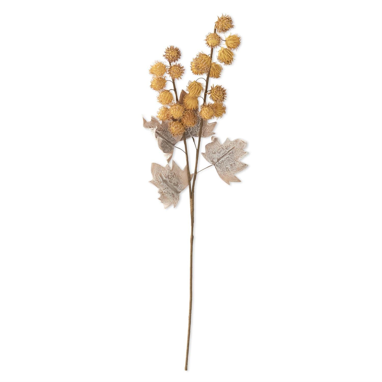 Yellow Eva Pod Spray w/Tan Leaves - 40 Inch