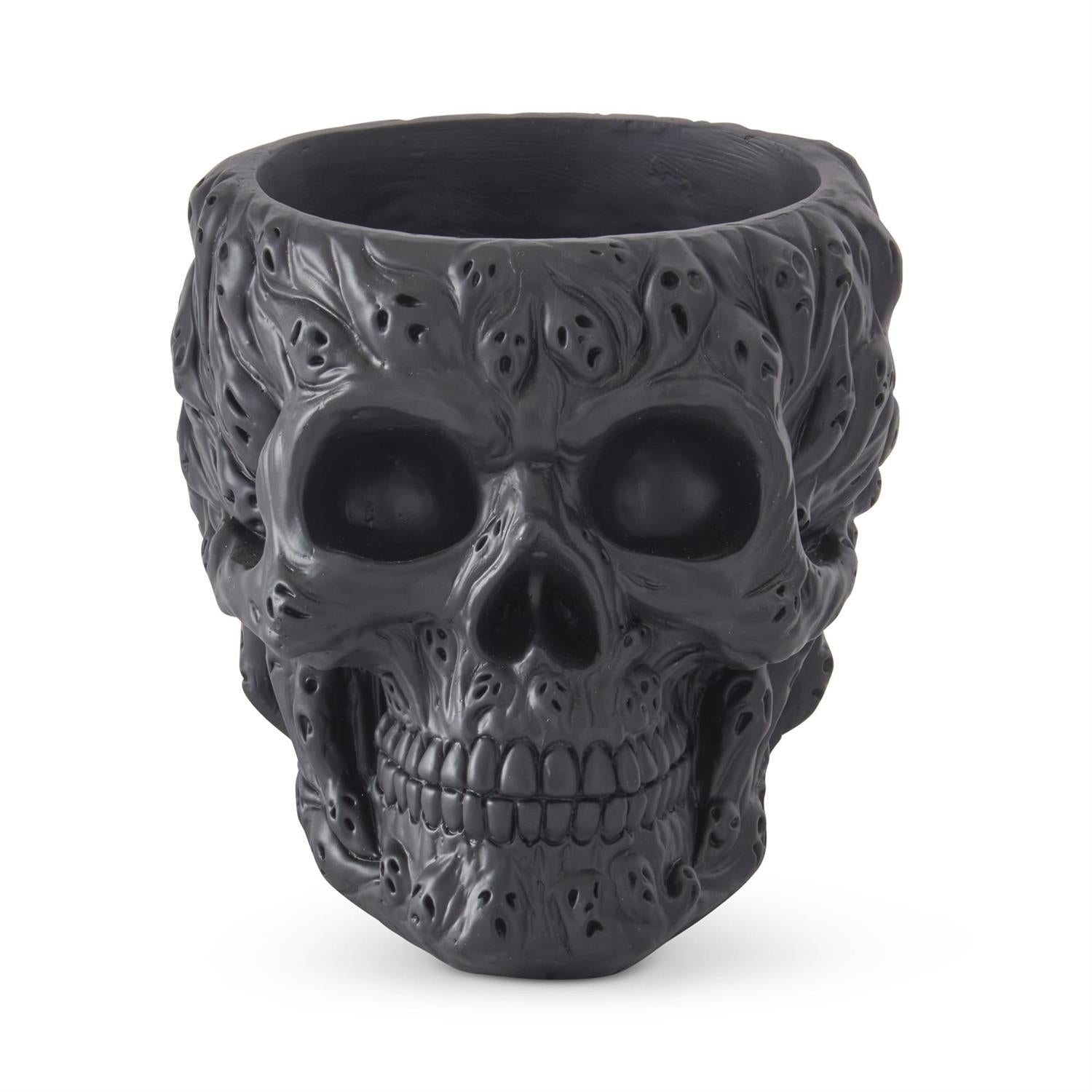 6.25 Inch Handcrafted Black Resin Ghost Face Skull Bowl