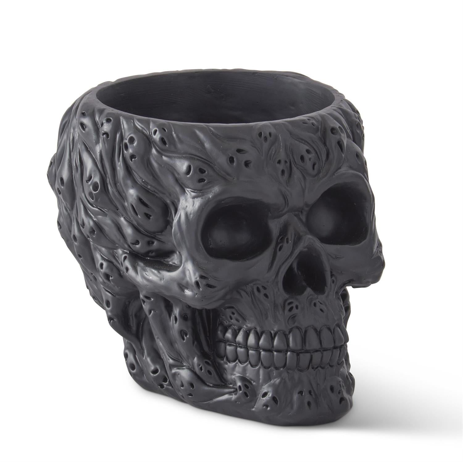 6.25 Inch Handcrafted Black Resin Ghost Face Skull Bowl