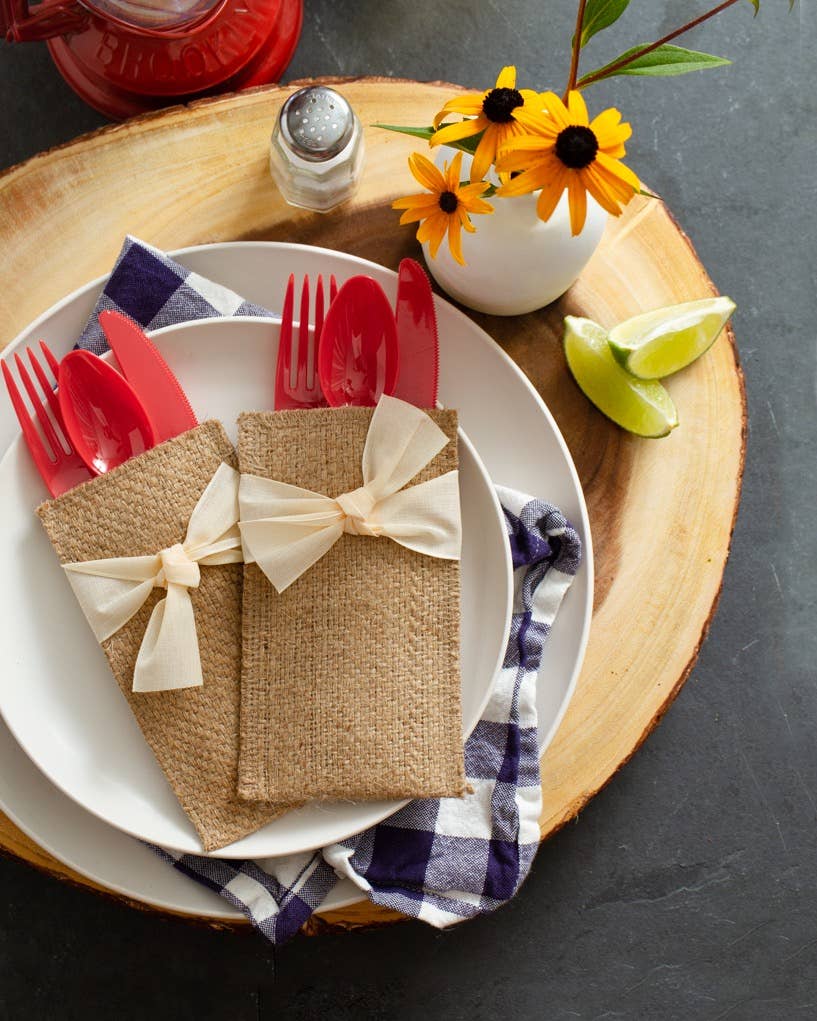 Hand Tied Ribbons - Cream - Flatware Pouch