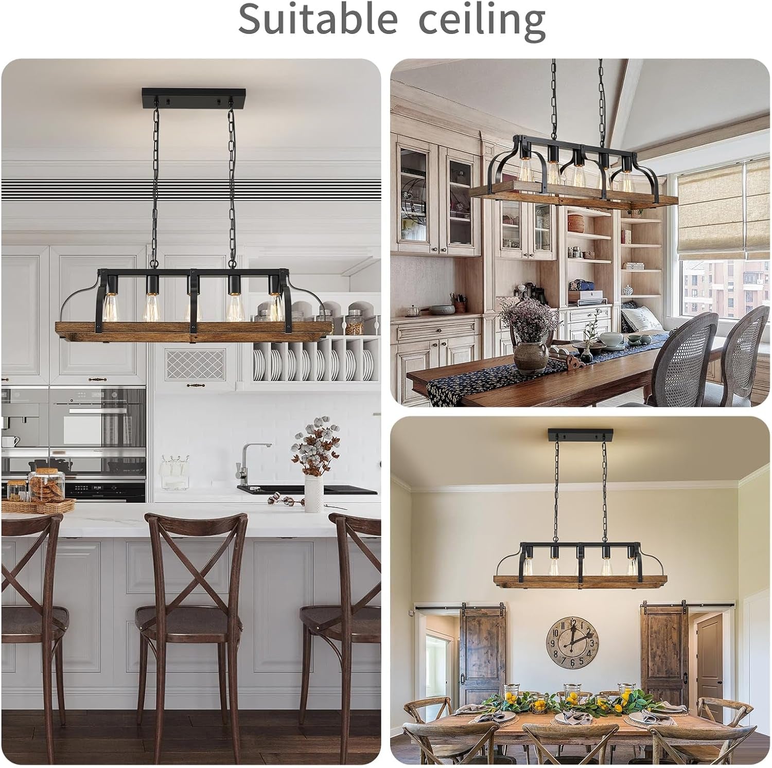 5-Light Metal Linear Chandelier Imitation Wood Grain