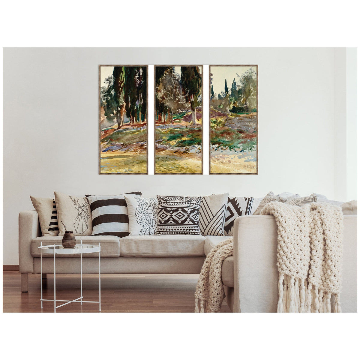 Cypress Trees at San Vigilio Lake Garda John Singer Sargent 3 Piece Framed Canvas Wall Art Set by Nostalgia Prints