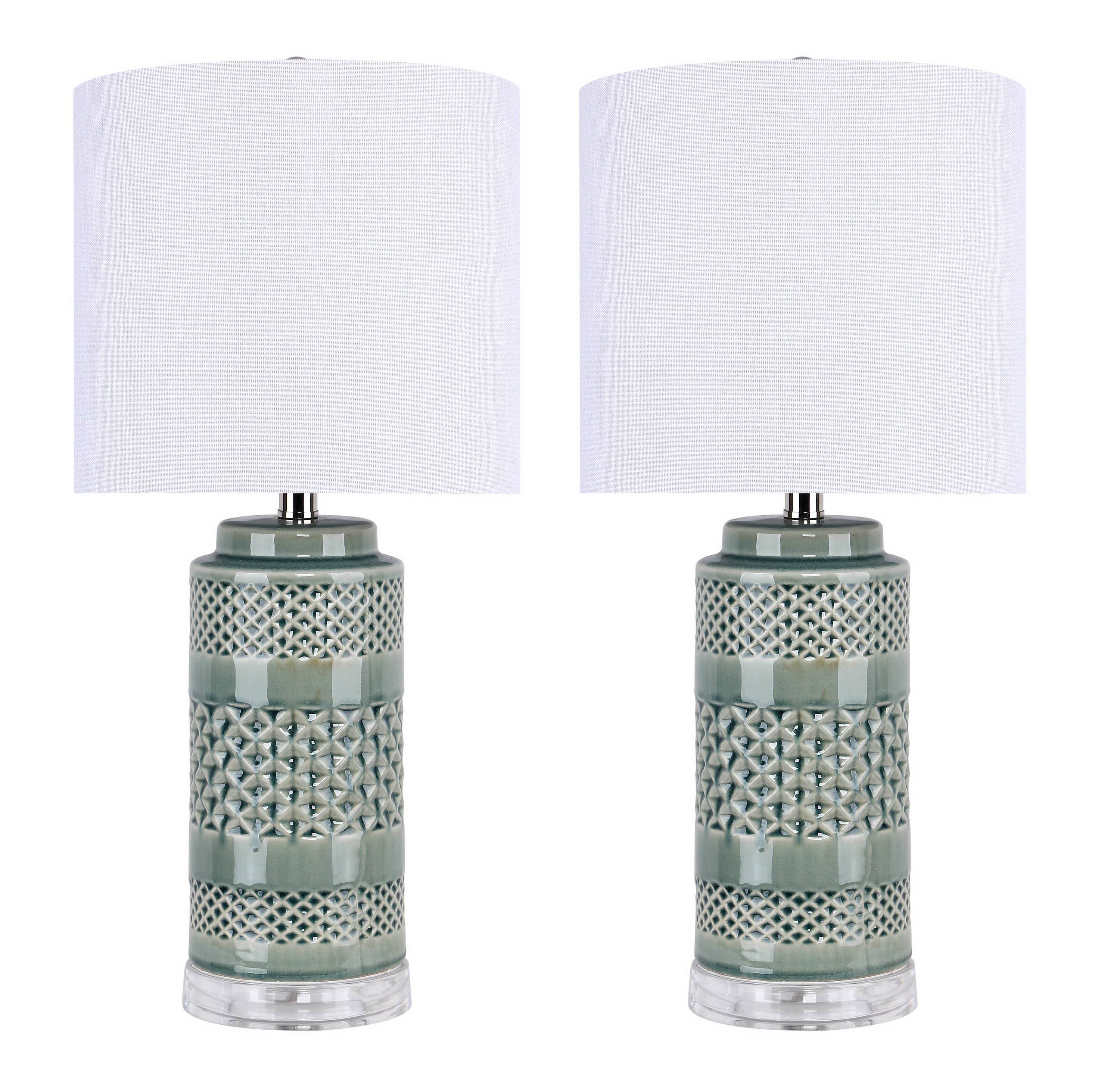 21" Ceramic Table Lamp w/ Cylinder Base & Linen Shade: Soft Teal