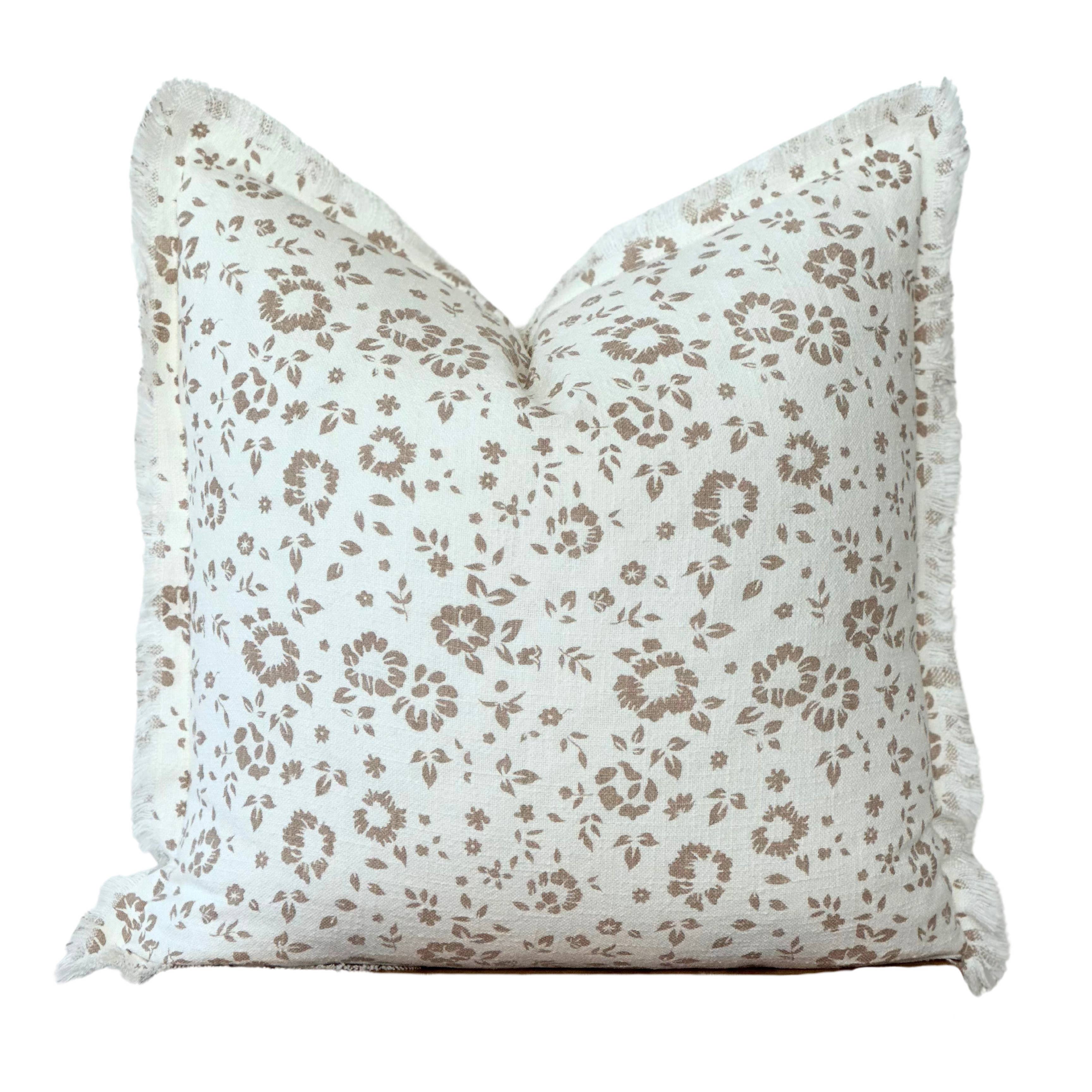 Floral Fringe Pillow Cover | Fleur + Fray Collection: Brown with White Floral