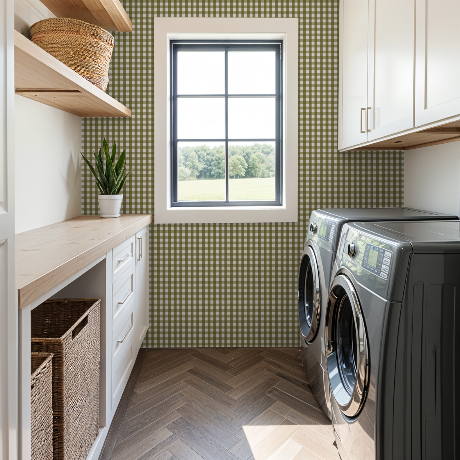 Willowside Gingham (Olive) Wallpaper