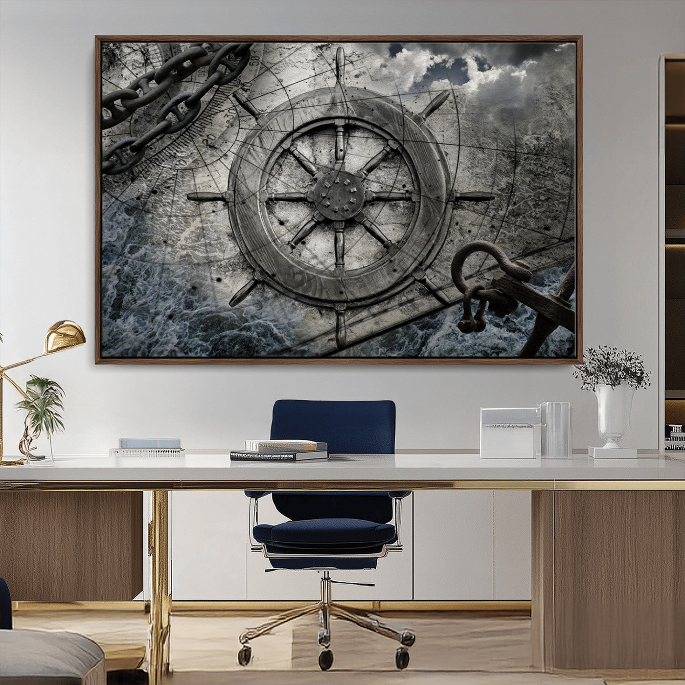 Ship Steering Wheel Vintage Wall Art Canvas Print