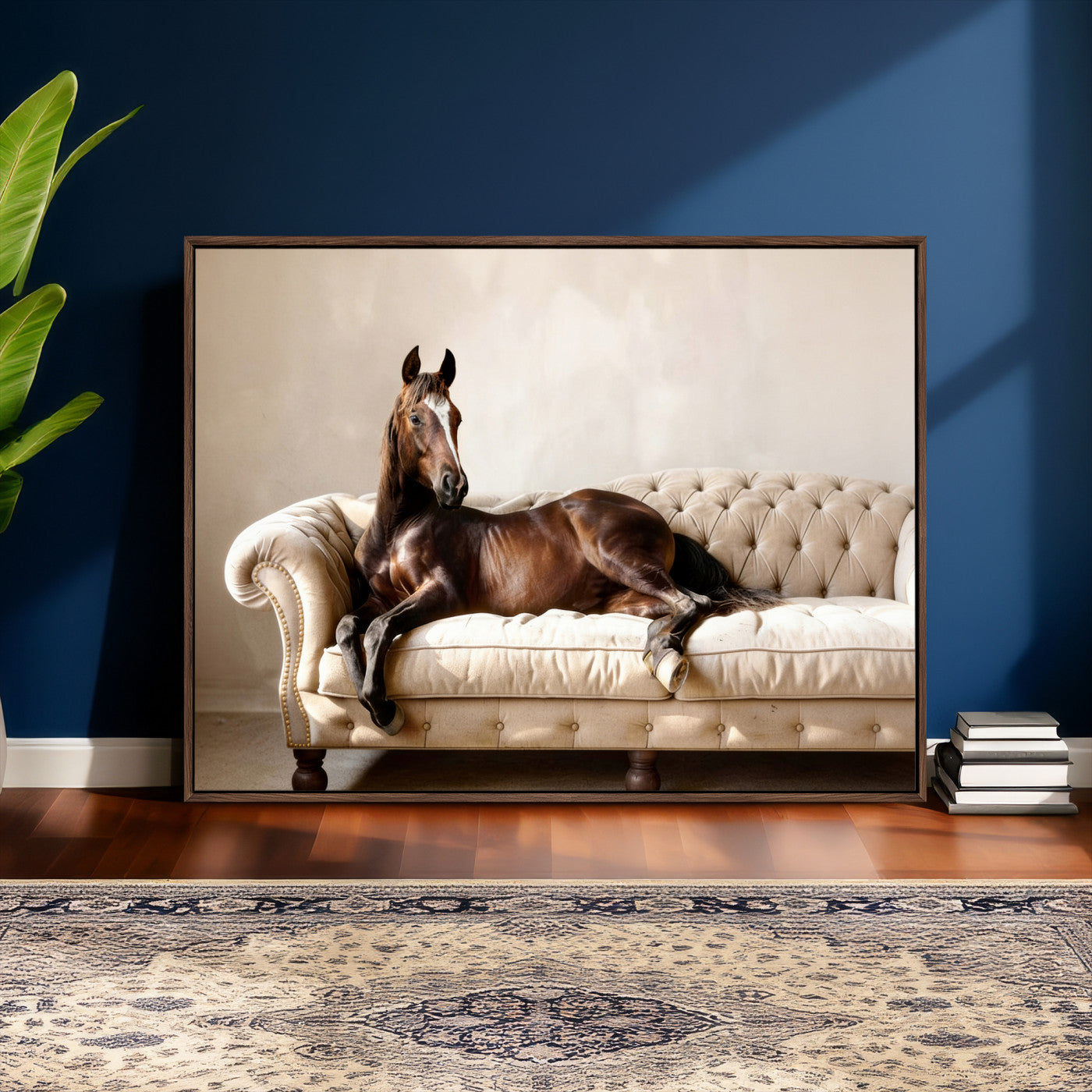 Funny Horse on Sofa Canvas Wall Art, Quirky Horse Lounging Photo Print, Whimsical Animal Decor, Living Room Conversation Art, Horse Lover Gift