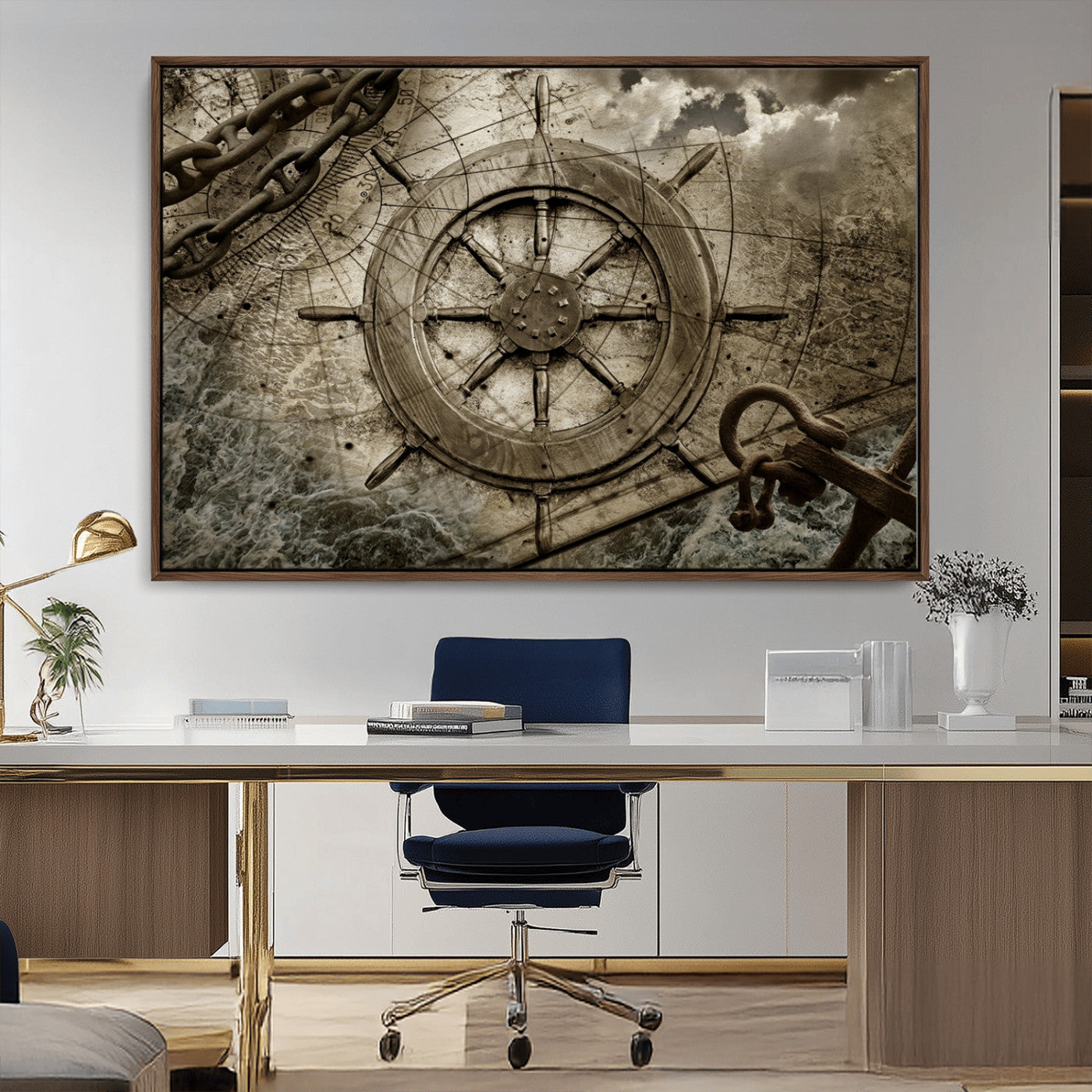 Wooden Ship Wheel Canvas Print, Multi Panel Canvas Wall Art