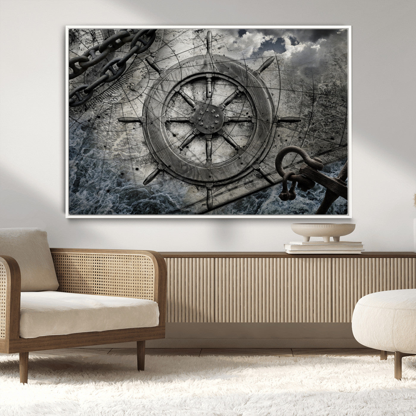 Ship Steering Wheel Vintage Wall Art Canvas Print