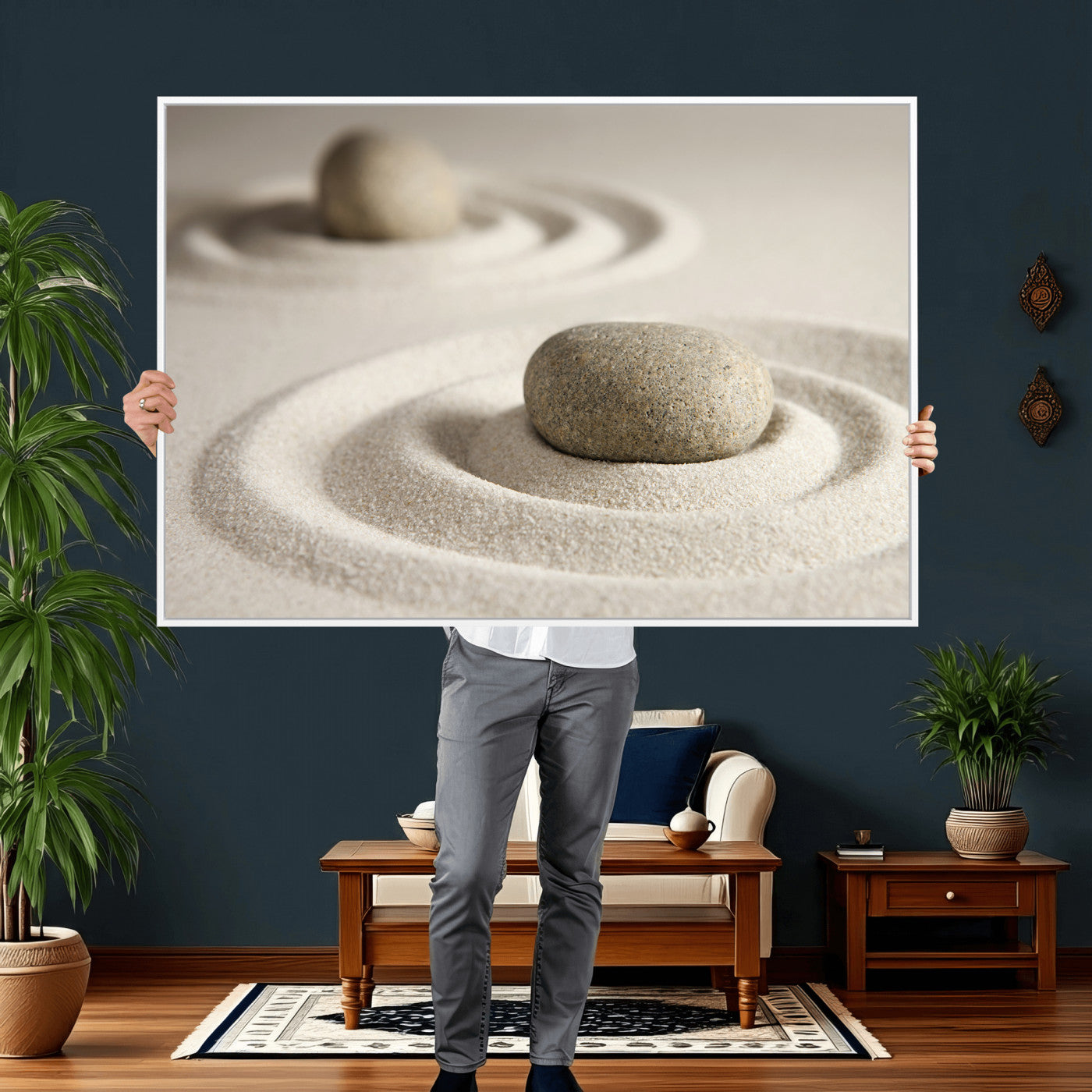 Zen Garden Stone Sand Canvas | Japanese Rock Garden Wall Art