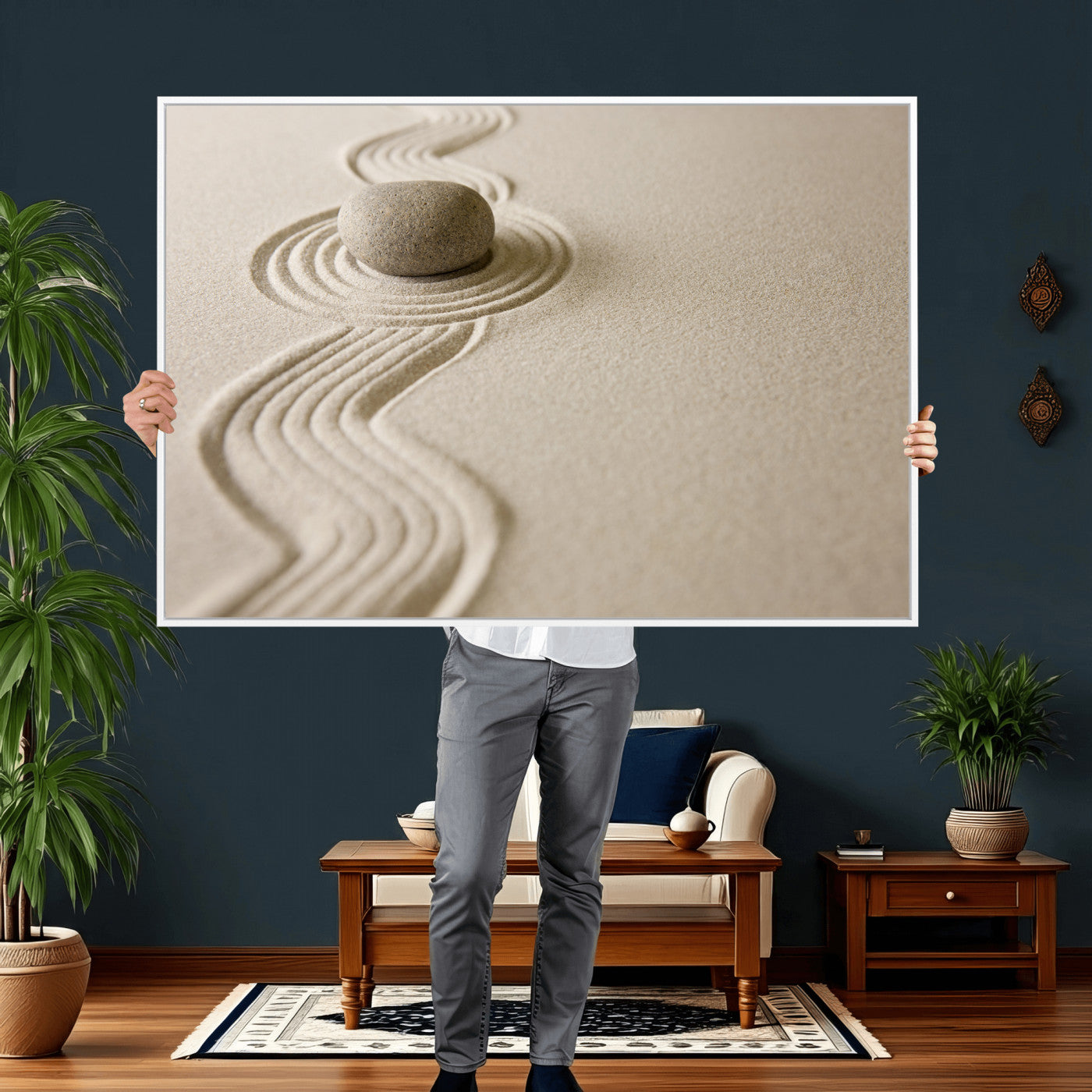 Zen Garden Stone Sand Canvas | Japanese Rock Garden Wall Art