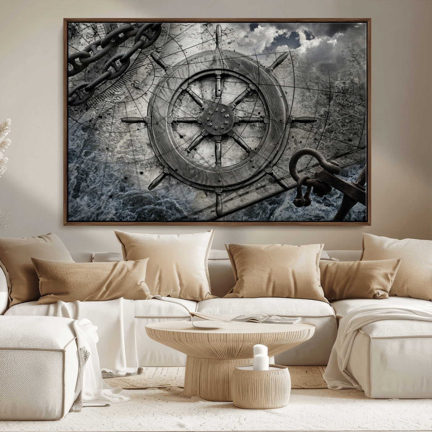 Ship Steering Wheel Vintage Wall Art Canvas Print