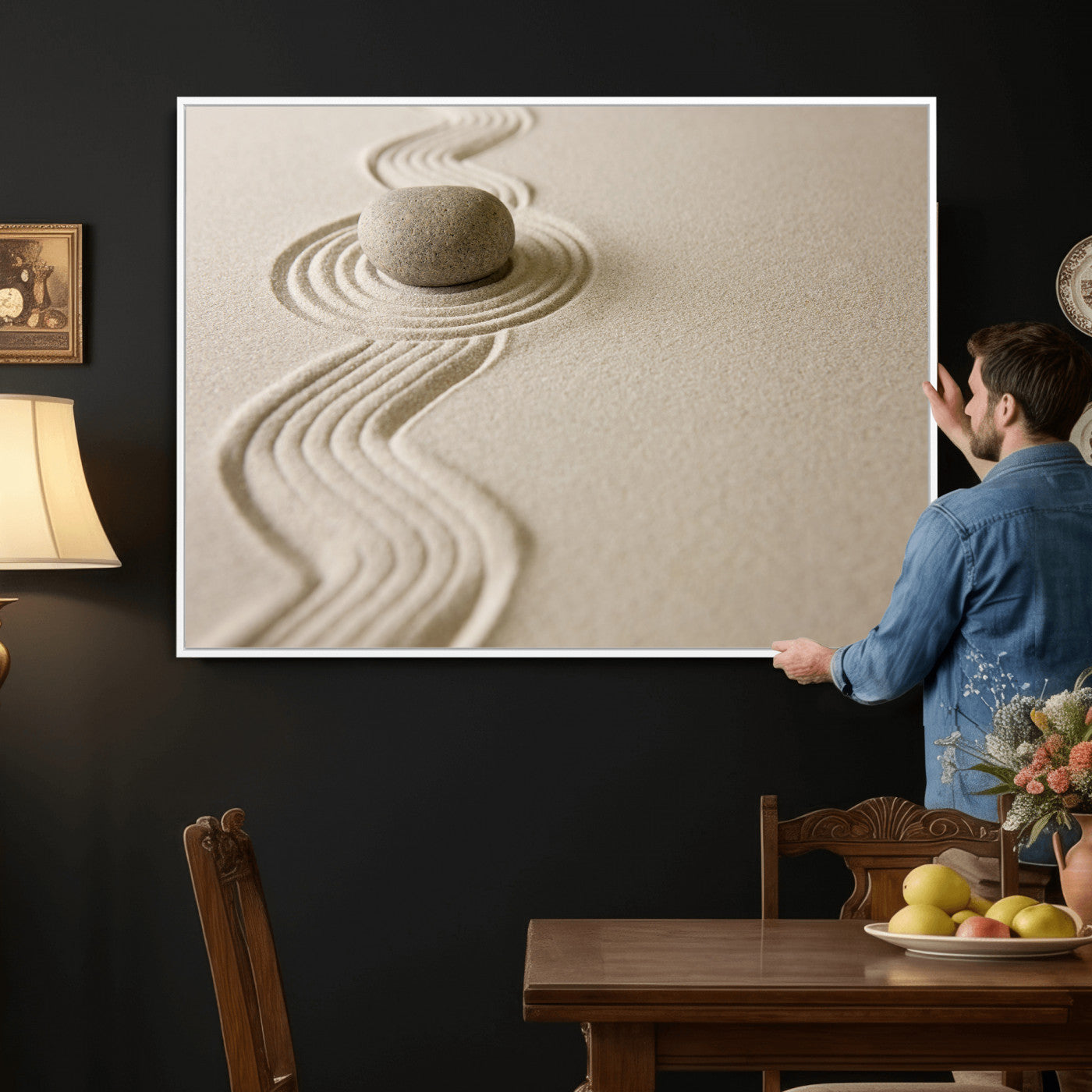 Zen Garden Stone Sand Canvas | Japanese Rock Garden Wall Art