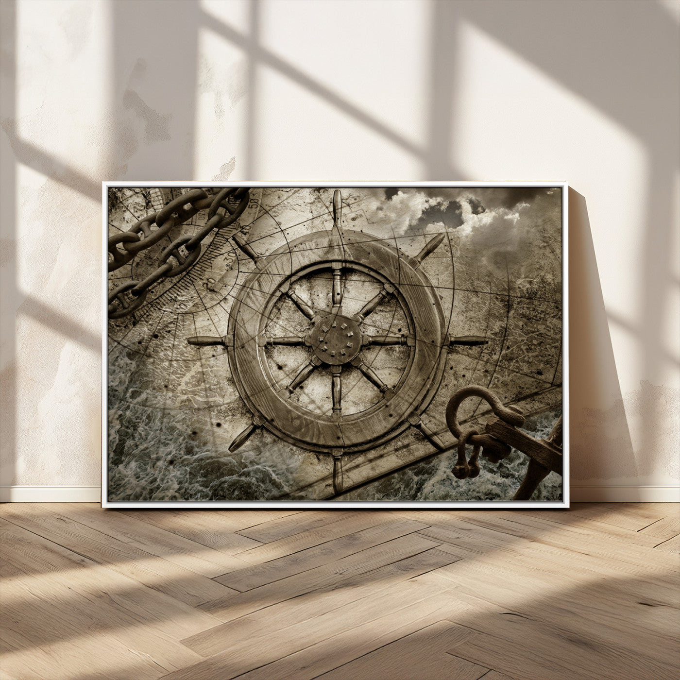 Wooden Ship Wheel Canvas Print, Multi Panel Canvas Wall Art
