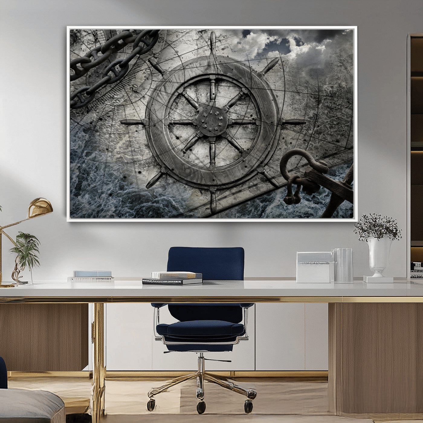 Ship Steering Wheel Vintage Wall Art Canvas Print