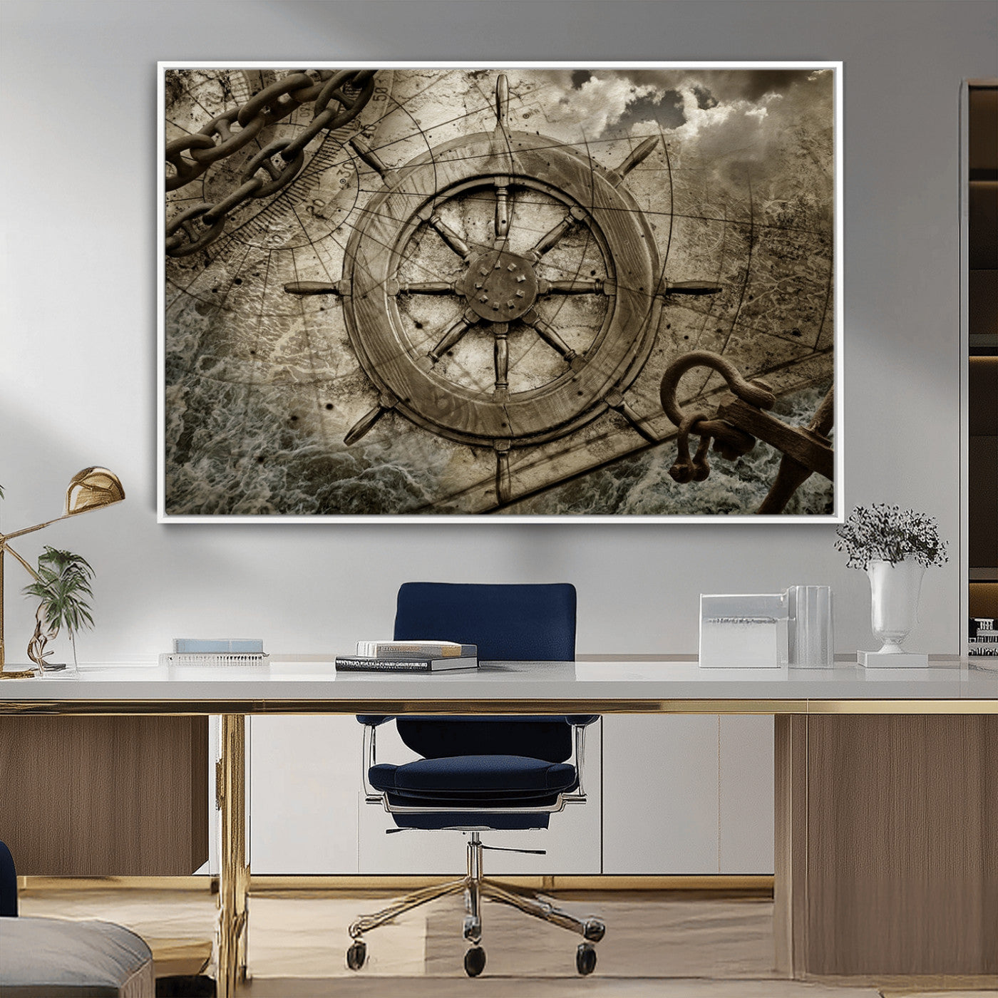 Wooden Ship Wheel Canvas Print, Multi Panel Canvas Wall Art