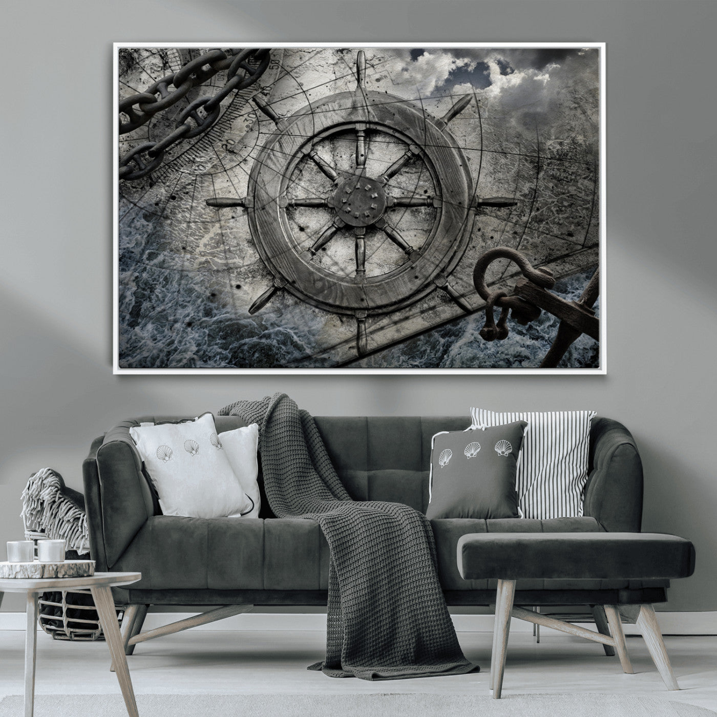 Ship Steering Wheel Vintage Wall Art Canvas Print