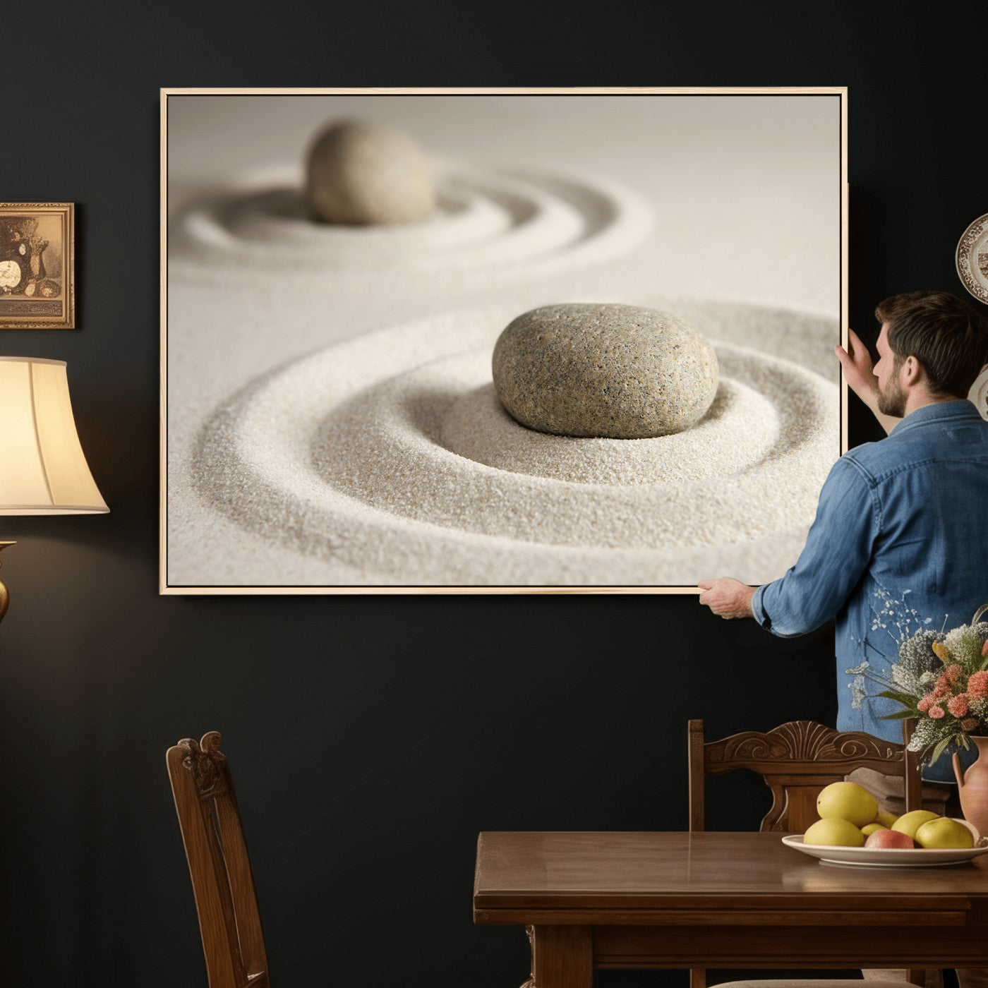 Zen Garden Stone Sand Canvas | Japanese Rock Garden Wall Art