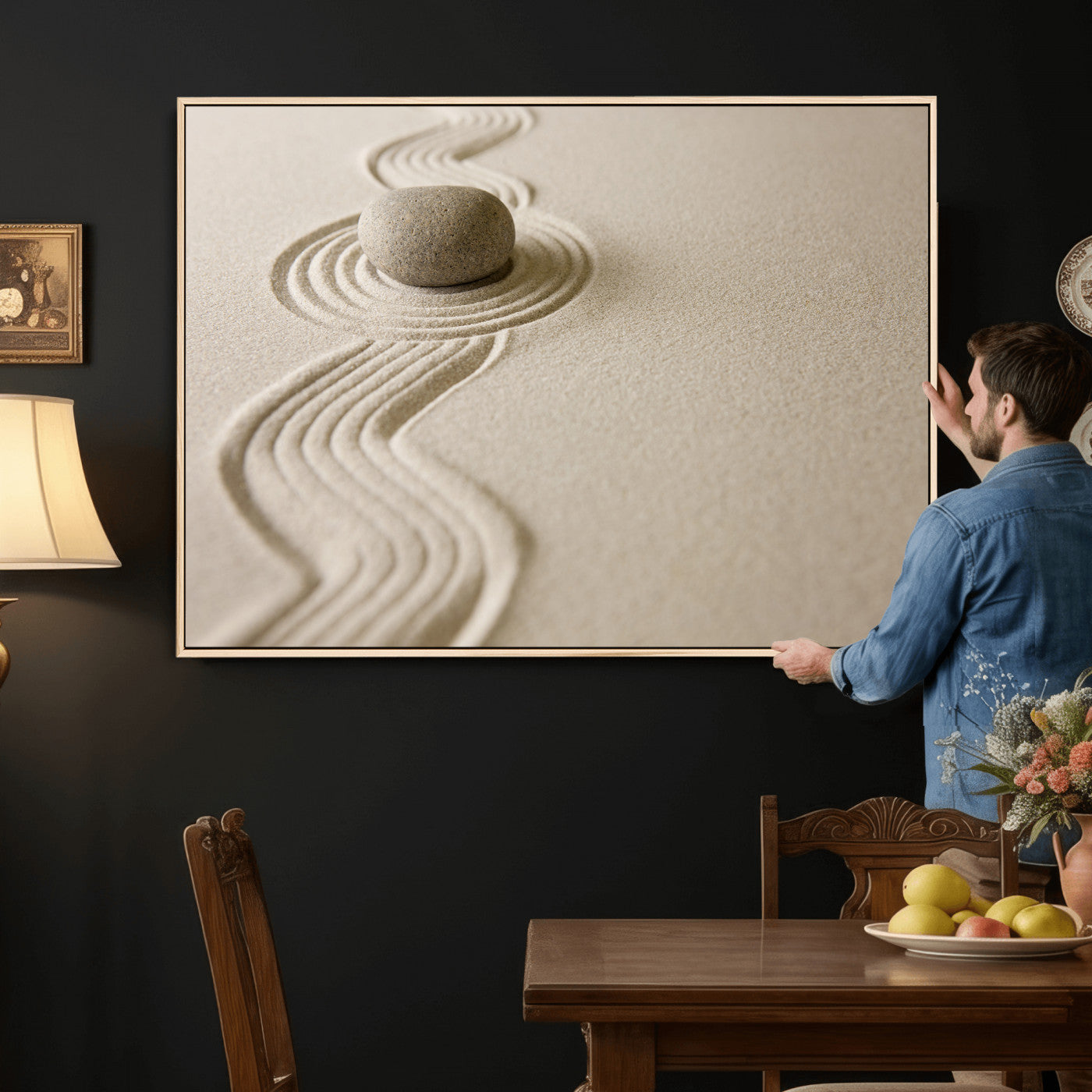 Zen Garden Stone Sand Canvas | Japanese Rock Garden Wall Art