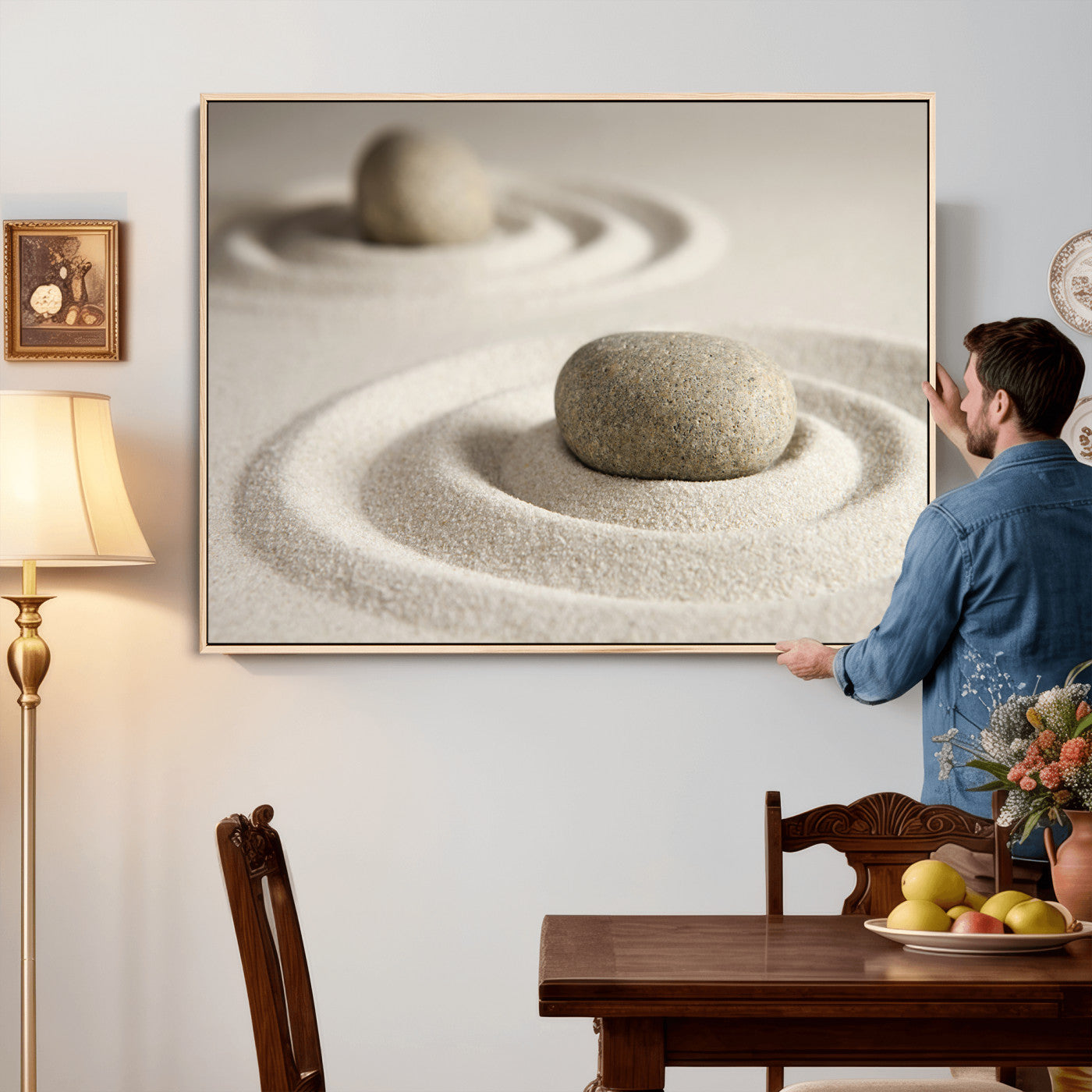Zen Garden Stone Sand Canvas | Japanese Rock Garden Wall Art