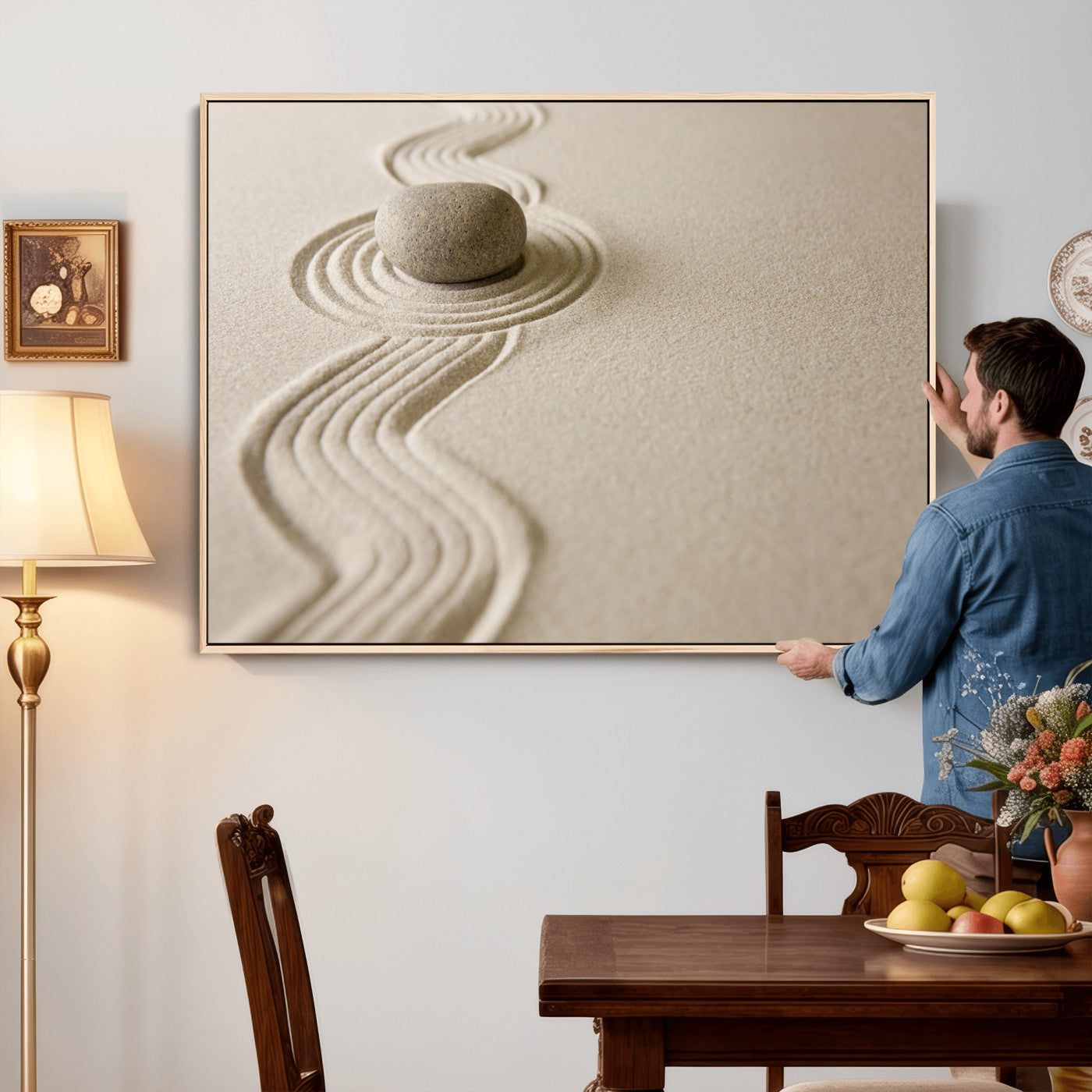 Zen Garden Stone Sand Canvas | Japanese Rock Garden Wall Art