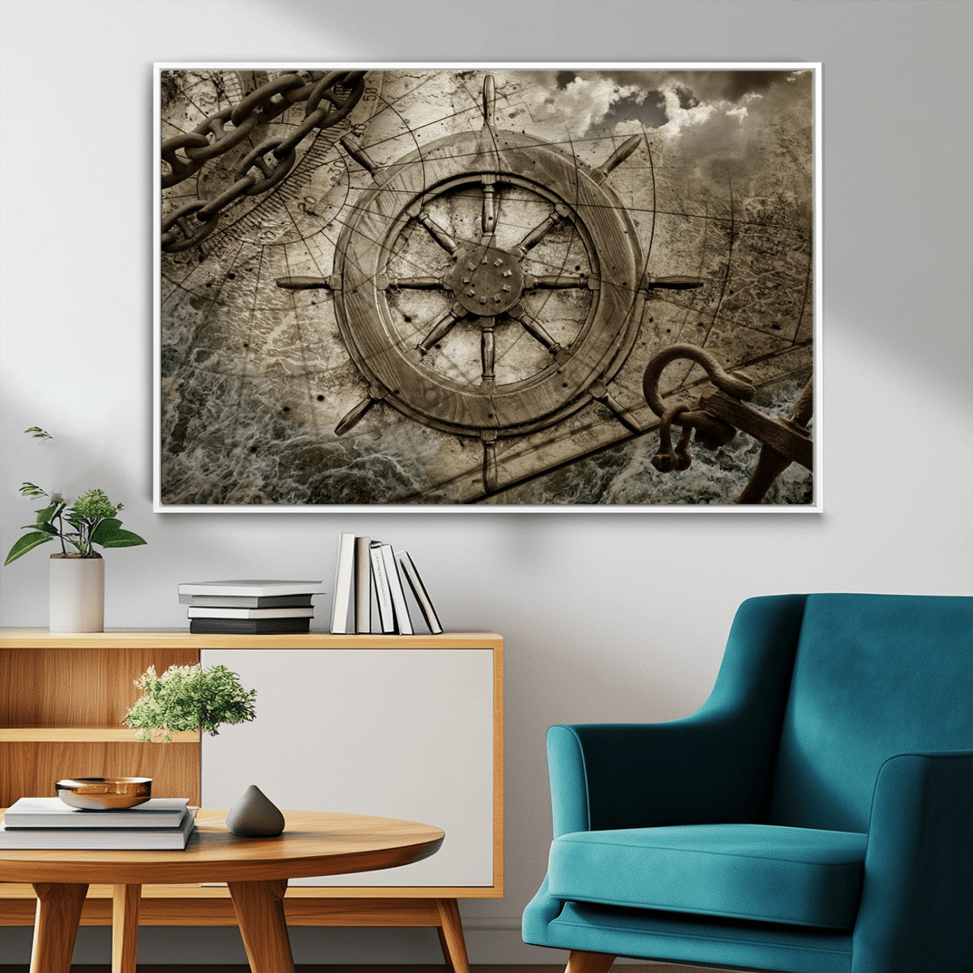 Wooden Ship Wheel Canvas Print, Multi Panel Canvas Wall Art
