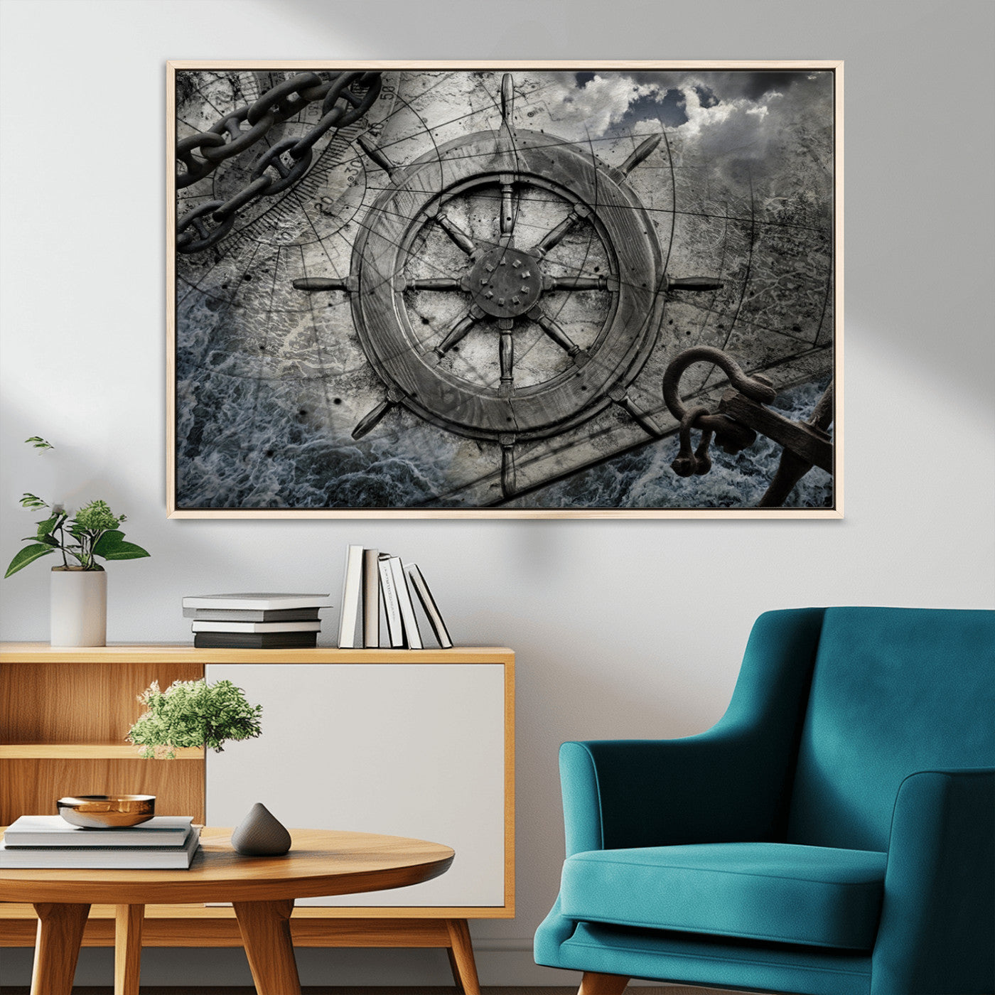 Ship Steering Wheel Vintage Wall Art Canvas Print