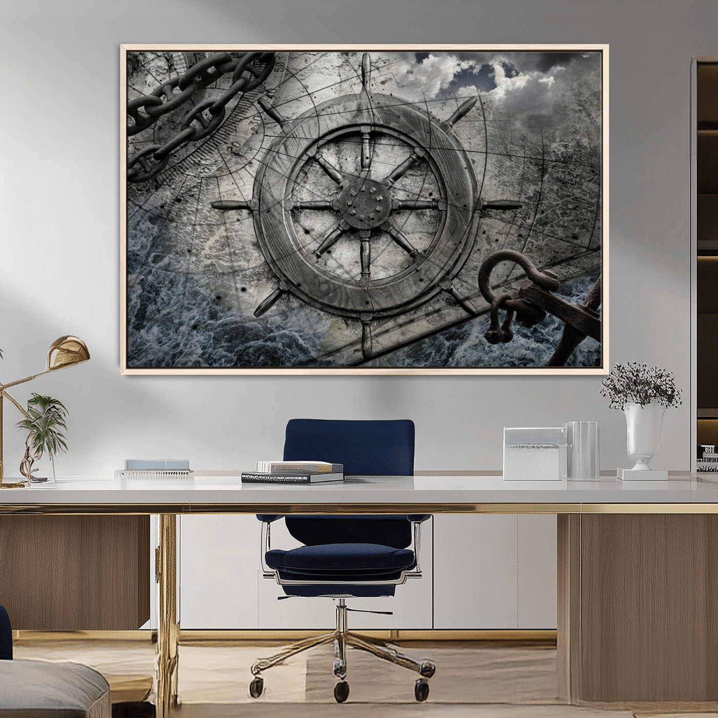 Ship Steering Wheel Vintage Wall Art Canvas Print