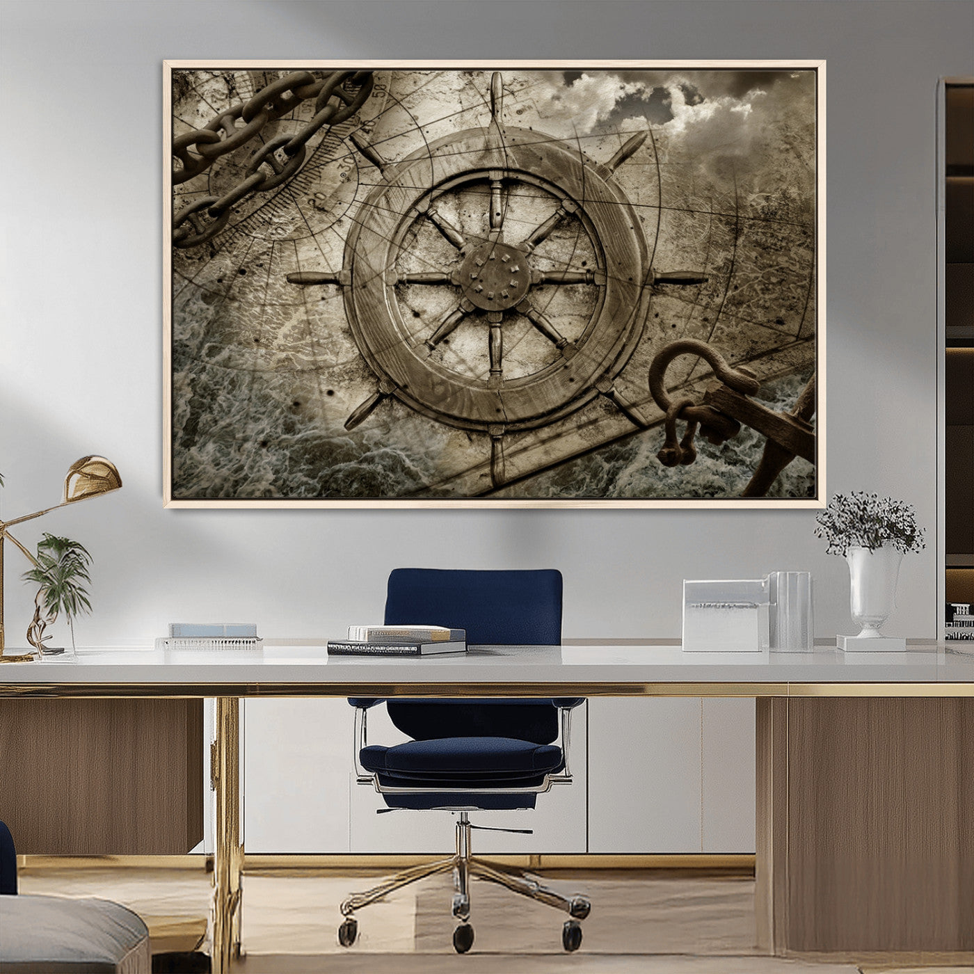 Wooden Ship Wheel Canvas Print, Multi Panel Canvas Wall Art