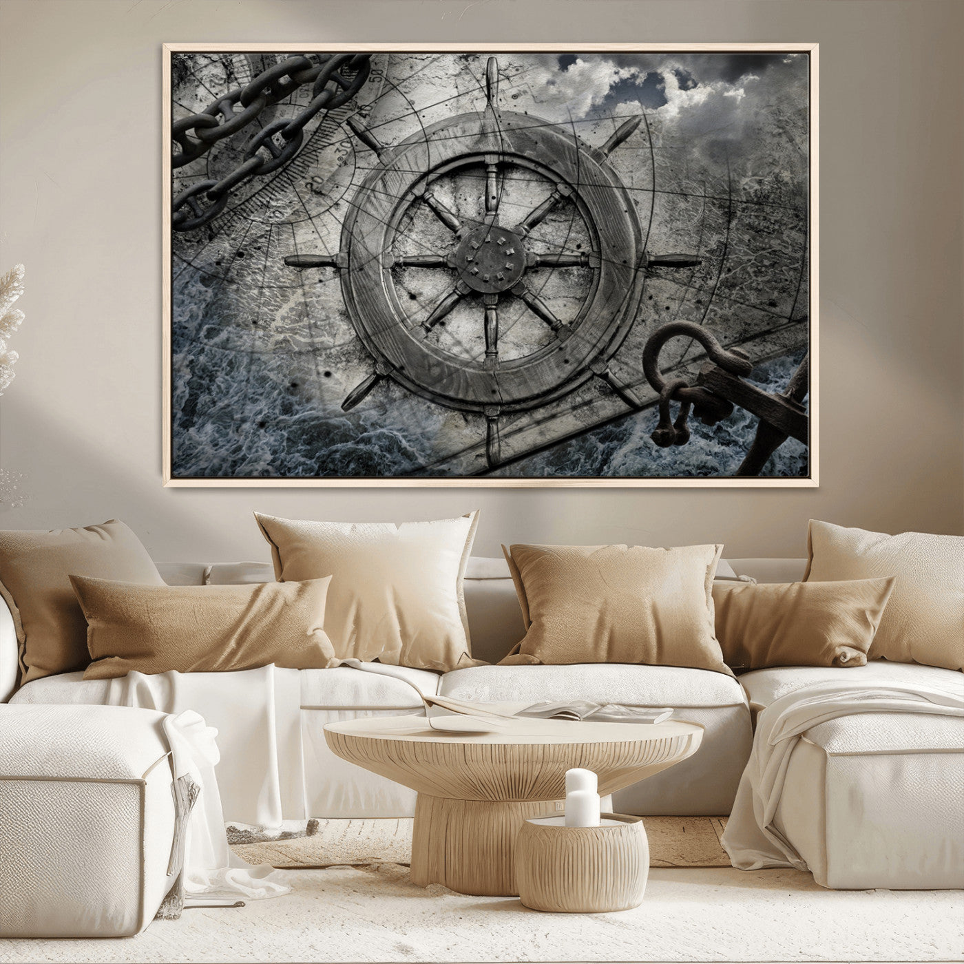 Ship Steering Wheel Vintage Wall Art Canvas Print