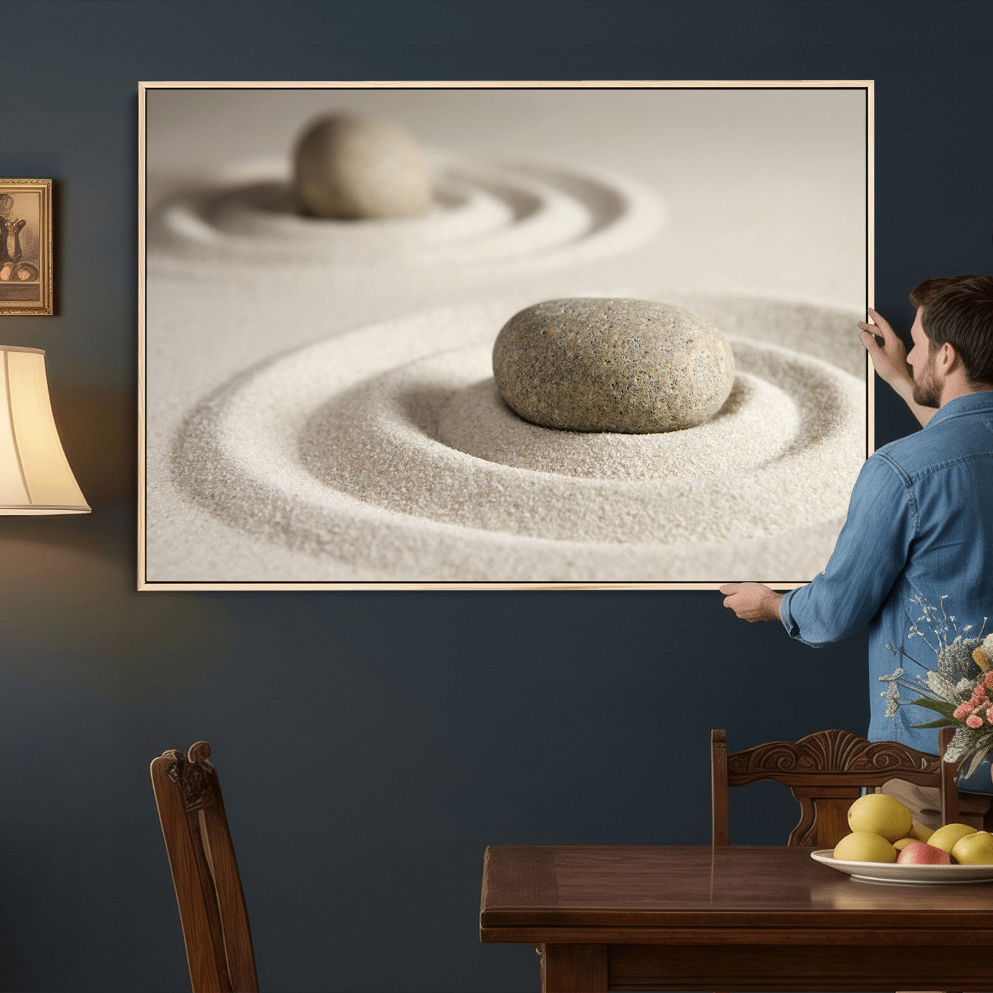 Zen Garden Stone Sand Canvas | Japanese Rock Garden Wall Art